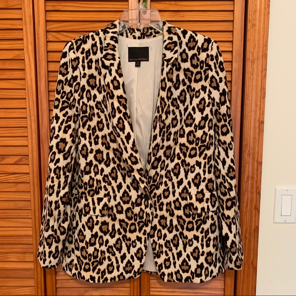 Banana Republic Bi-Stretch Washable Soft Blazer in Leopard Print sz 10